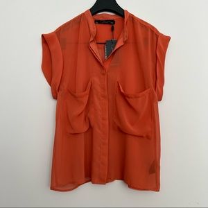 PATTERSON J. KINCAID • Orange Sheer Button Up Blouse